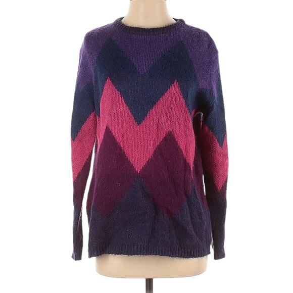 Gemelli Sweater Chevron Mohair Blend Crewneck Purple Blue Pink Women's Small - Picture 1 of 11